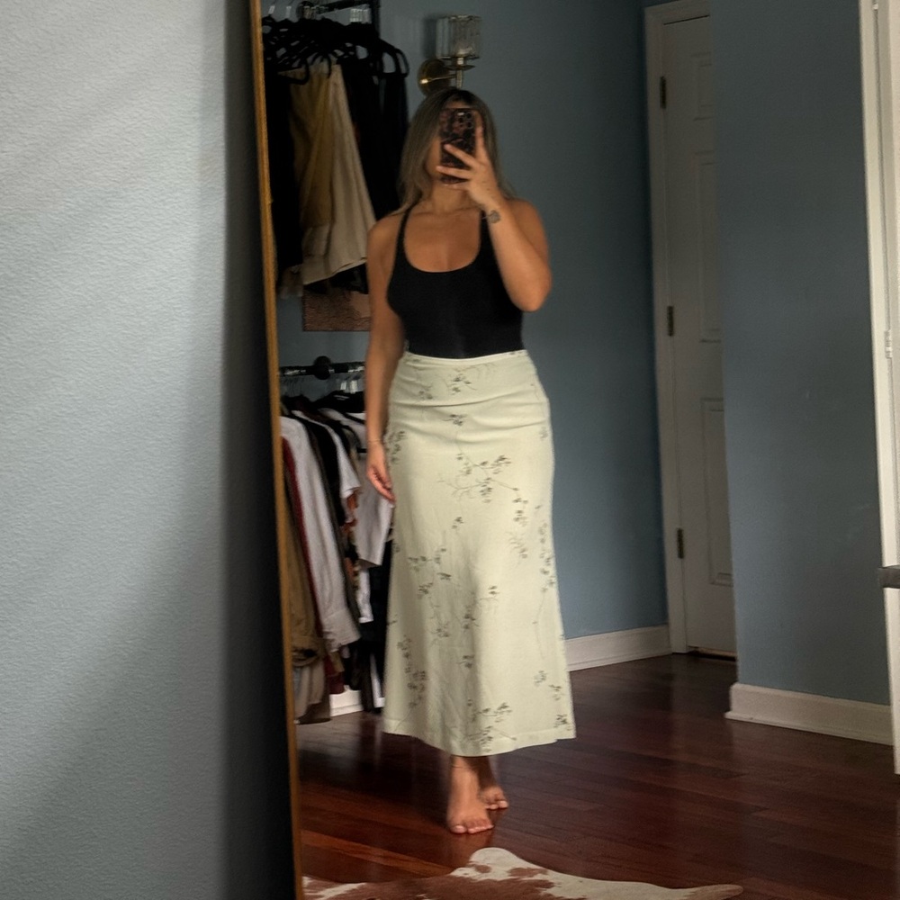 Light Green Floral Midi Skirt